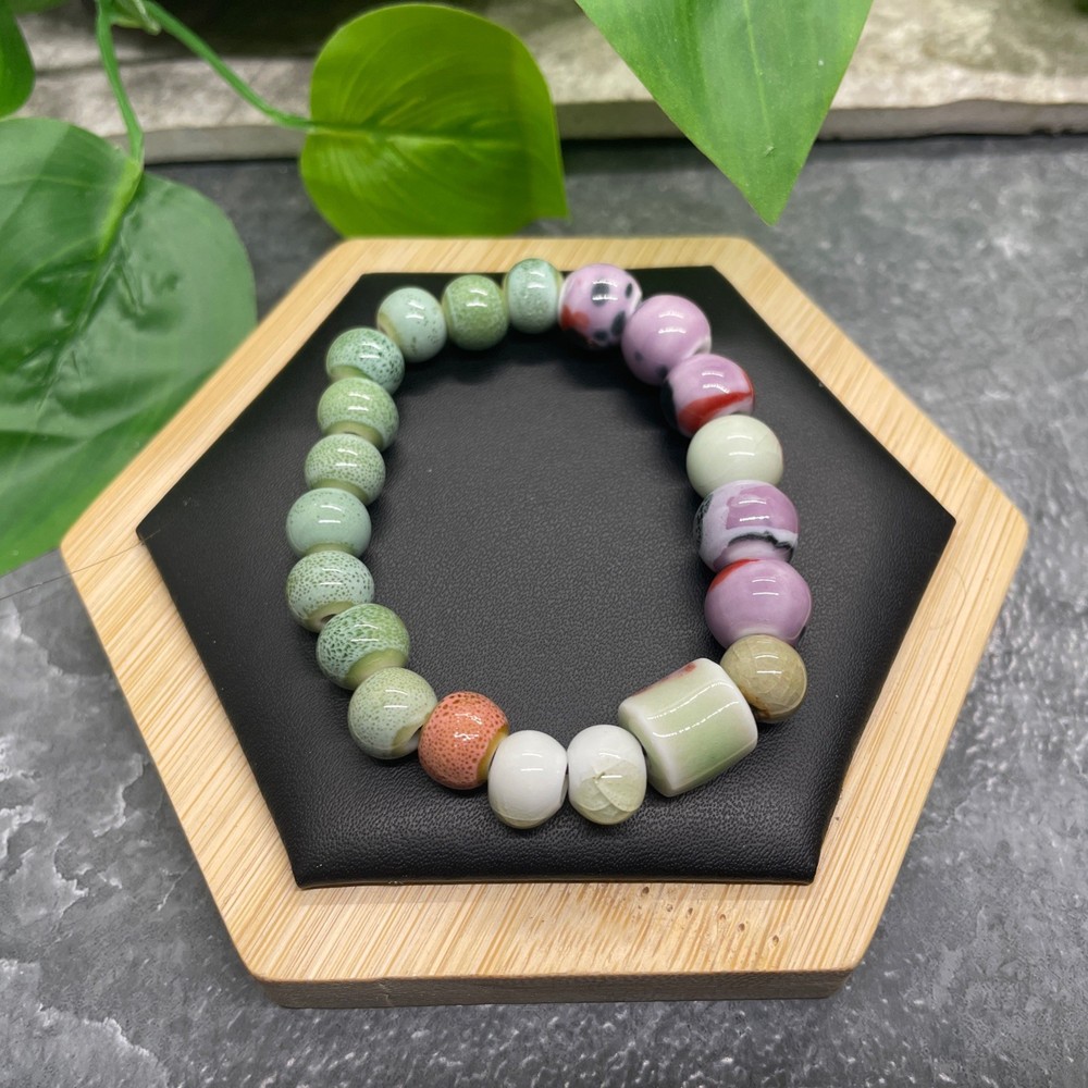 Handmade Ceramic Bead Beaded Stackable 6.25” Plus Stretch Bracelet New B494