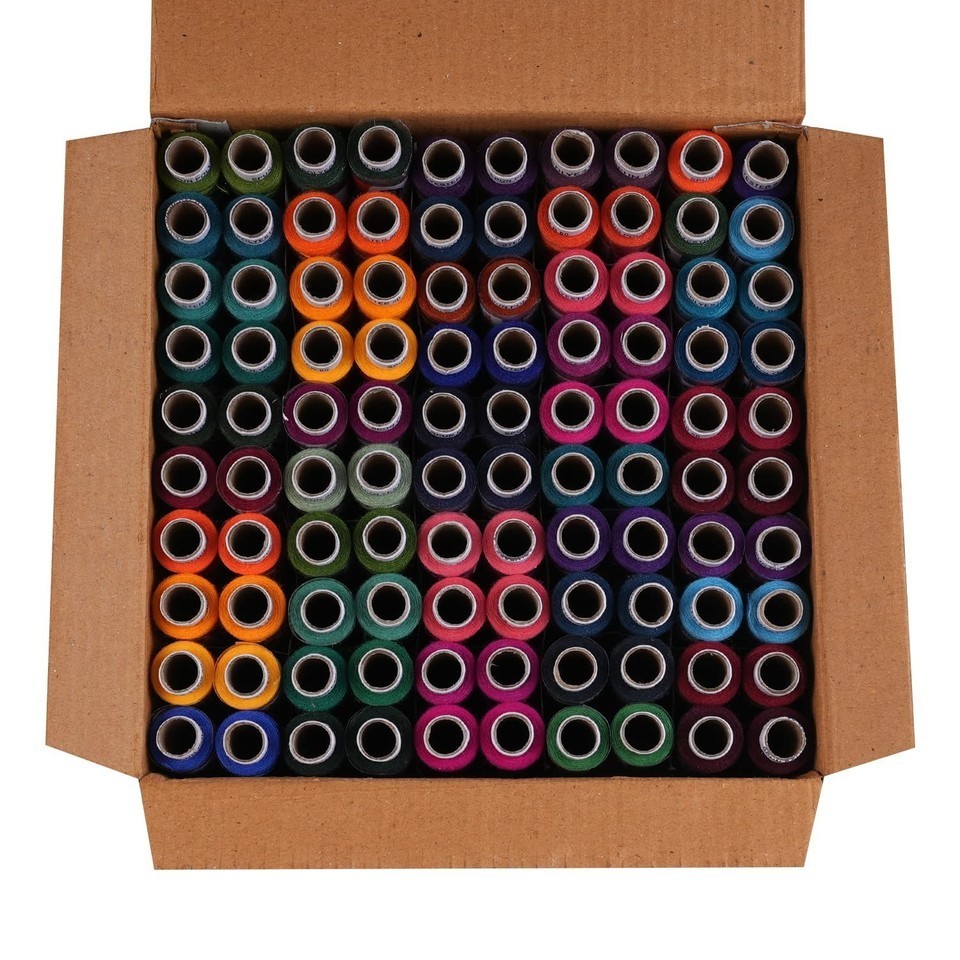 100 Pcs Set Assorted Color Polyester Thread Spool Spun Sewing Supplies Quilting