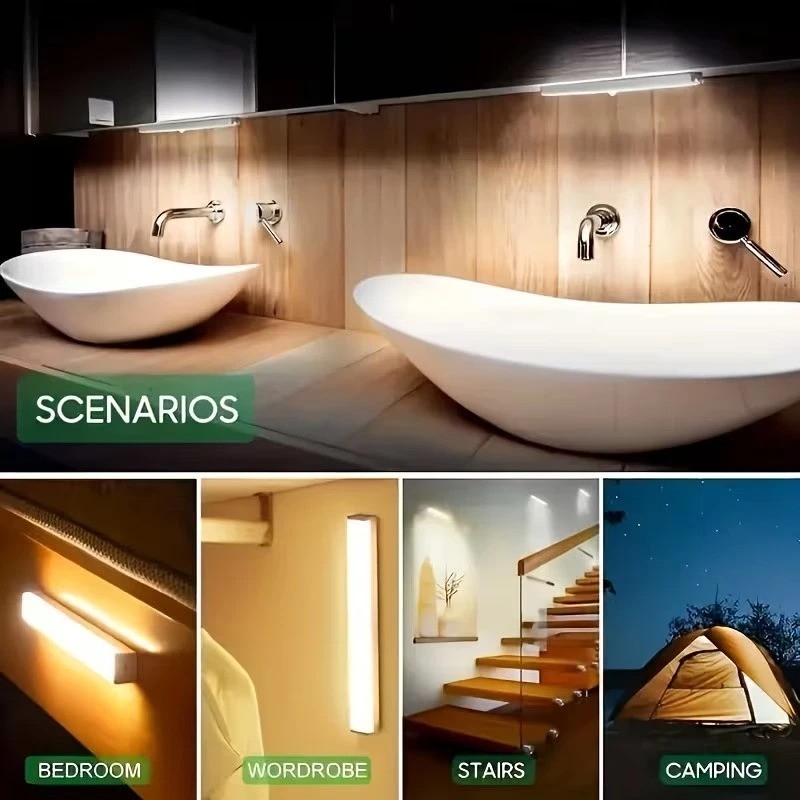 LED Motion Sensor Light Lamp Cabinet Rechargeable USB Kitchen Strip Wall Lights