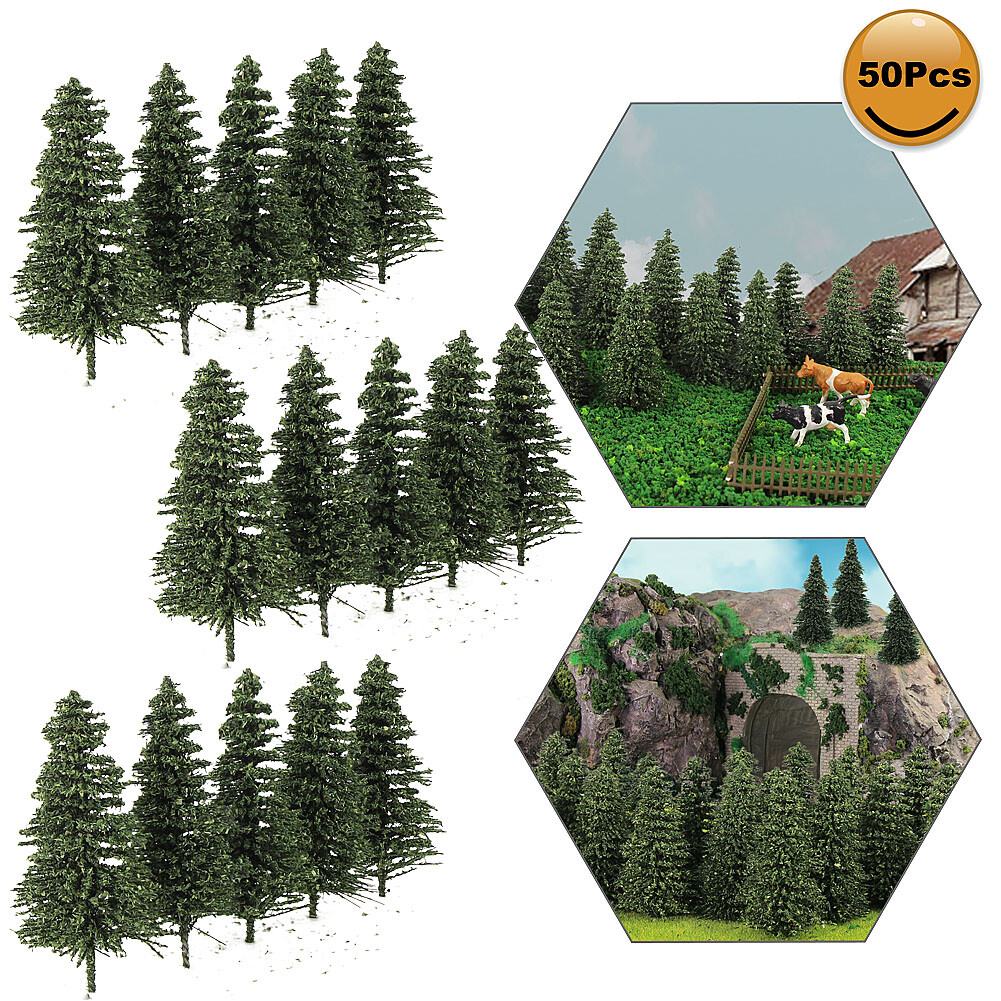 50pcs Model Pine Trees 5cm 1:160 Green Pines for N Scale Model Railroad Layout