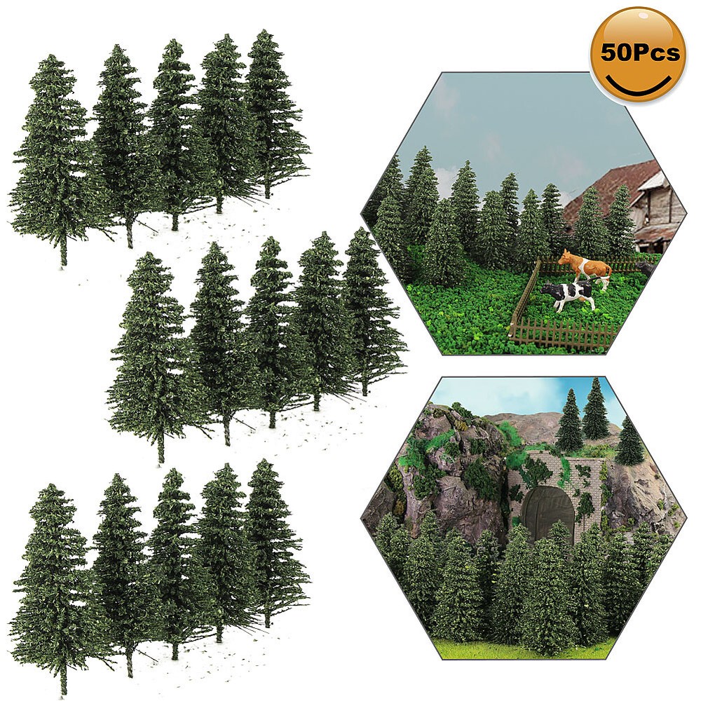 50pcs Model Pine Trees 5cm Deep Green Pines for N Scale Model Railroad Layout