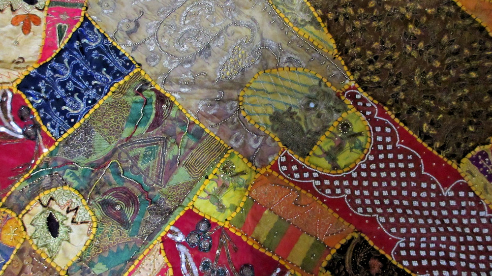 Vivid Embroidered Patchwork Quilt Handcrafted Textile Art - Jerusalem 36"x24"