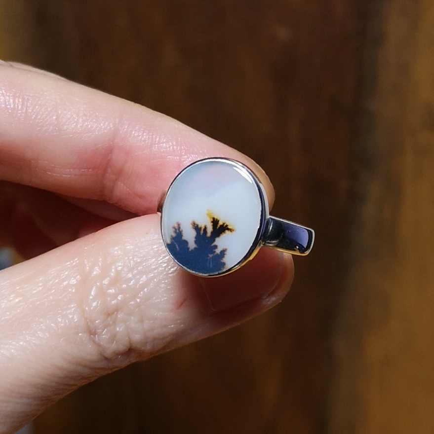Beautiful Dendritic Agate Sterling Silver Ring US ring size 8