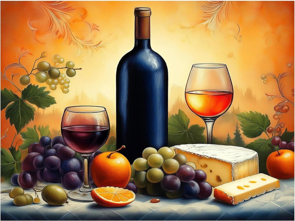 Tile Mural Wine Cheese Oranges Still Life Kitchen Wall Backsplash Marble Ceramic