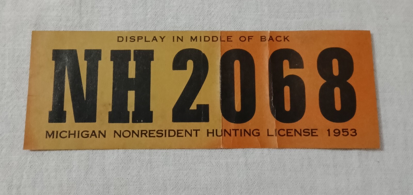 1953 MICHIGAN NON RESIDENT HUNTING LICENSE PAPER BACK TAG