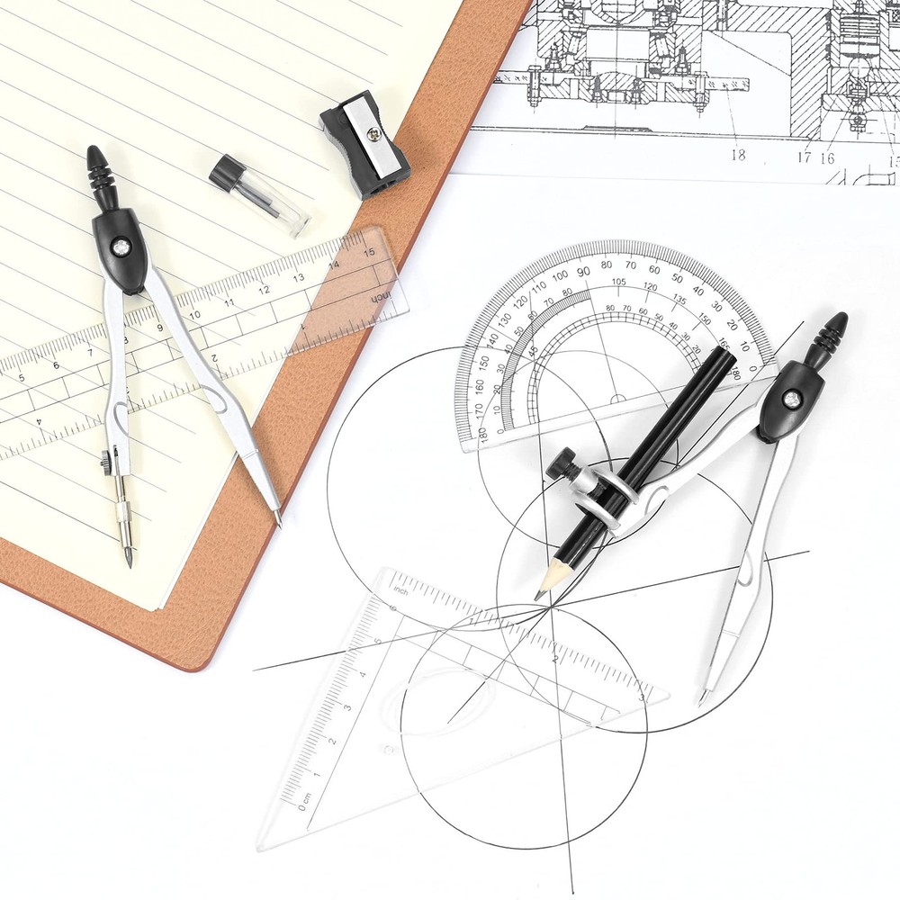 Math Geometry Kit 10Pcs Student Supply Shatterproof Storage Box Drafting Drawing