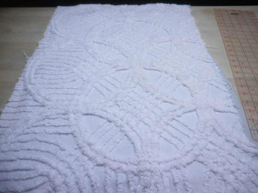 Chenille Bedspread Fabric White 19 x 32" Piece