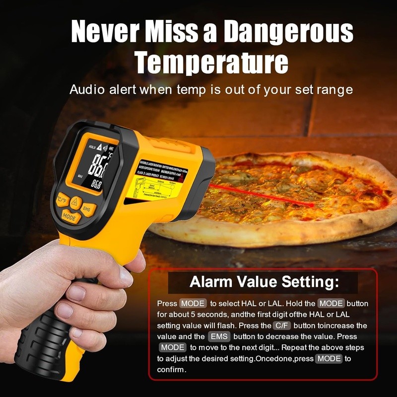 Infrared Temperature Gun Digital Thermometer Fast Accurate Adjustable Emissivity