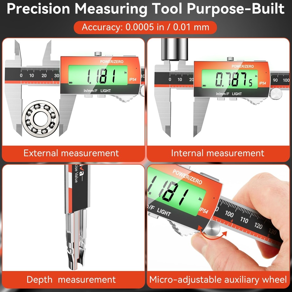 Digital Caliper, Rechargeable 6 inch Vernier Caliper with Large LCD Screen St...