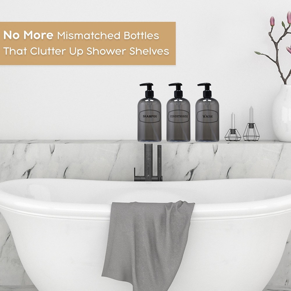 -16 oz Shampoo, Conditioner, Wash Refillable Empty Plastic Pump Bottle Dispen...