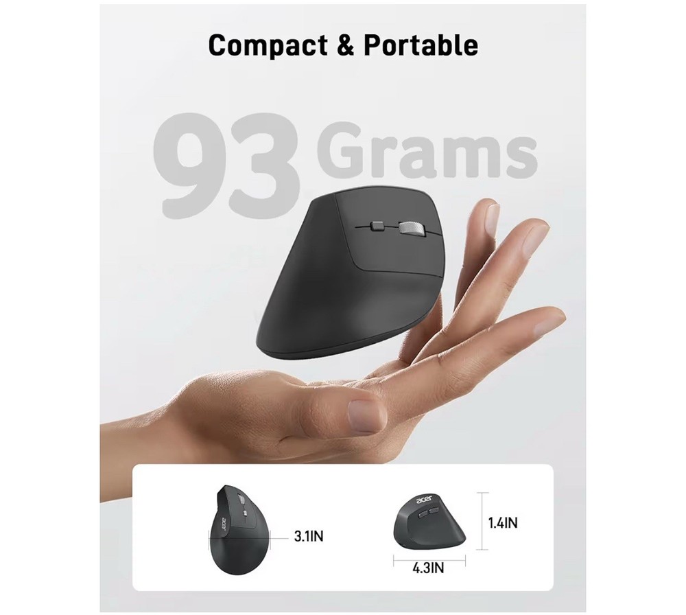 Acer Ergonomic Mouse Wireless, Adjustable DPI Vertical Mouse 1000/1200/1600