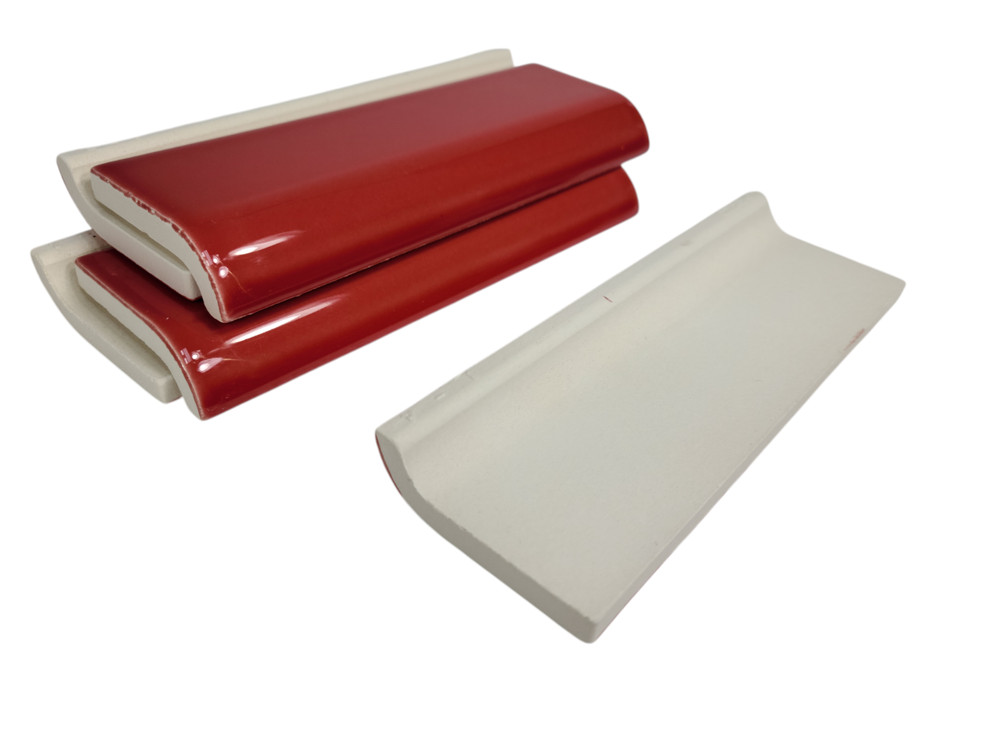 Candy Apple Red Ceramic Tile Mud Cap Subway Trim Mudcap Mid Century Modern