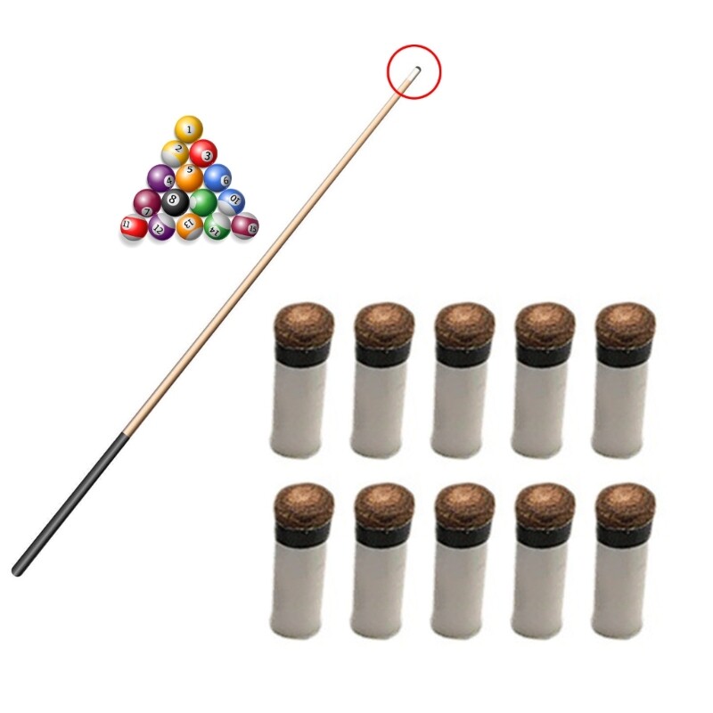 Screw-On Tip Set with Pool Cue Ferrules 10 Pack for Snooker Billiards Game