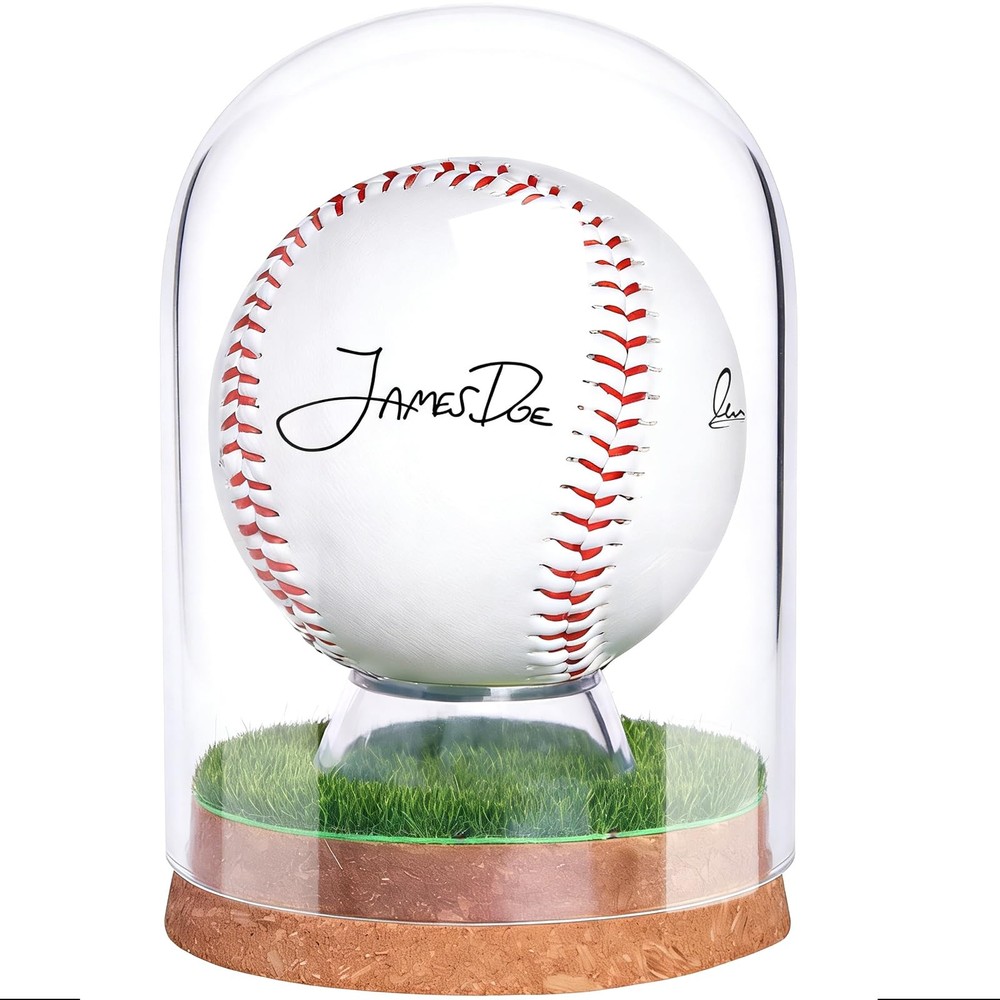 Real Glass Baseball Display Case - UV Protected Dome Tabletop Box with Cork B...