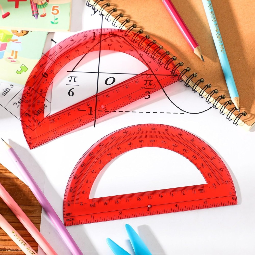 Durable Plastic Protractors, 180 Degrees, Ideal for School Supplies and Projects