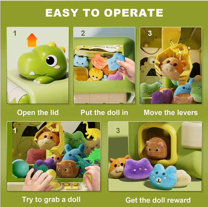 Dinosaur Claw Machine Toys Electronic Arcade Game Adjustable Catch Doll