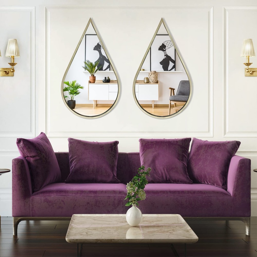 Wall Mirror Decorative Mirrors Mounted Decor Rain Tear Drop Shape Wall-Mounte...