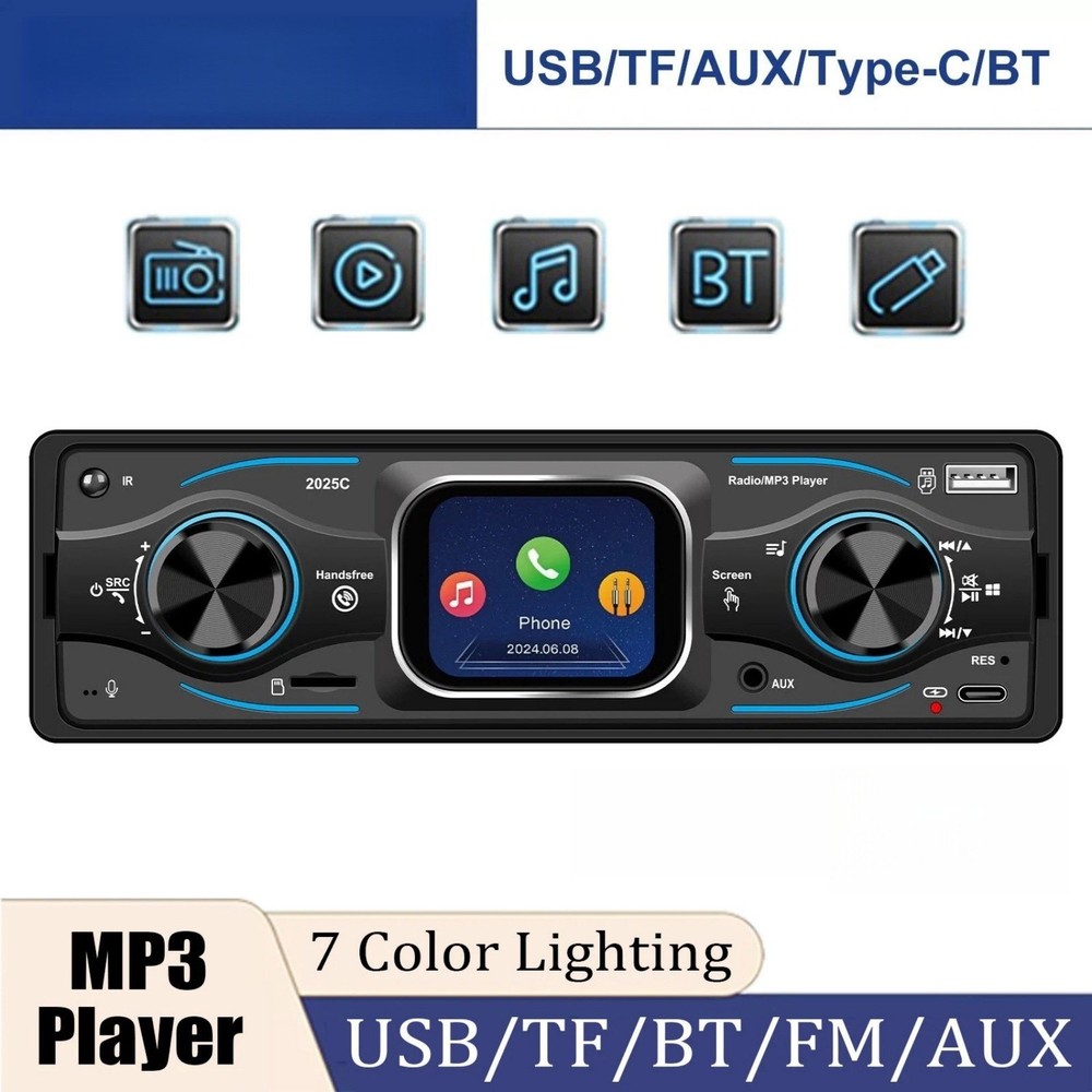 MP3 Car Radio with Steering Wheel Control, Bluetooth A2DP USB TF Card Reader