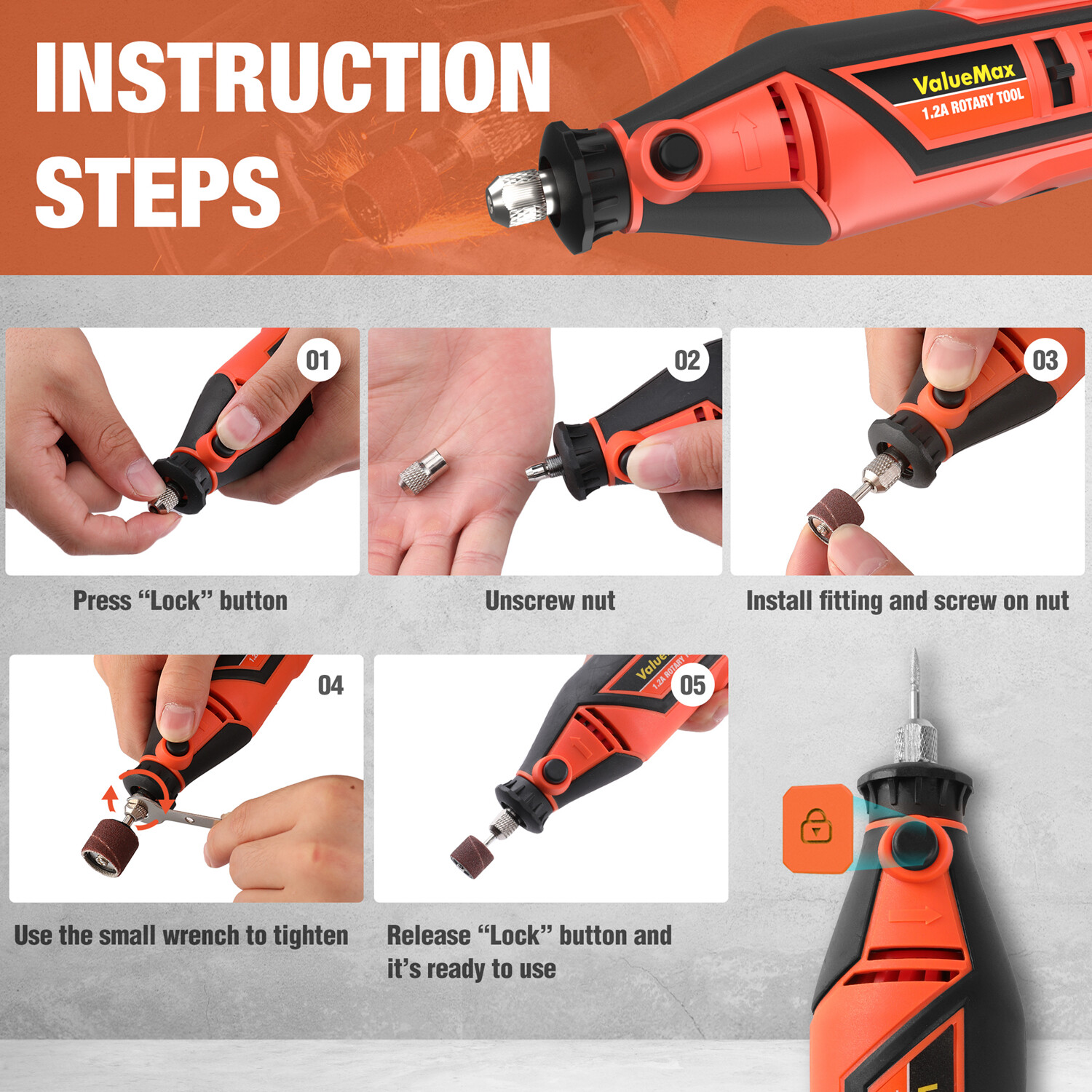 ValueMax 1.2Amp Corded Dremel Rotary Tool Kit 5 Variable Speed with Storage Case