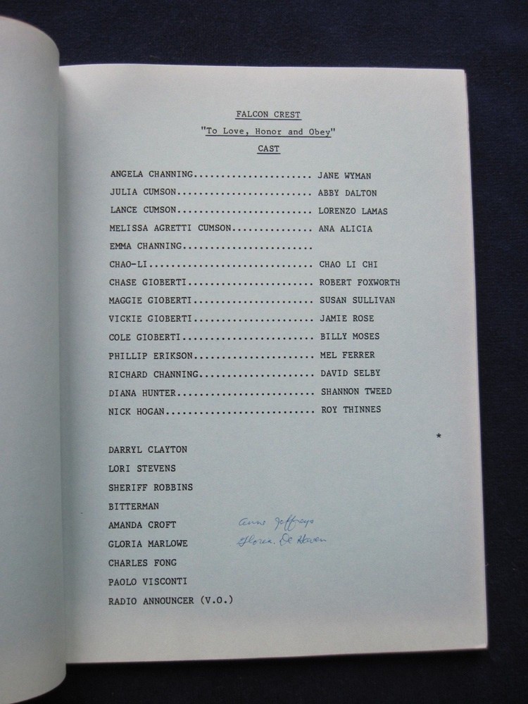 ORIGINAL TV Script FALCON CREST Love Honor & Obey BRADFORD DILLMAN'S Copy &Notes