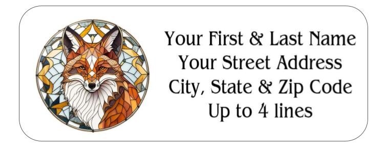 150 Beautiful Fox Stained Glass Mailing Return Address Labels Personalized