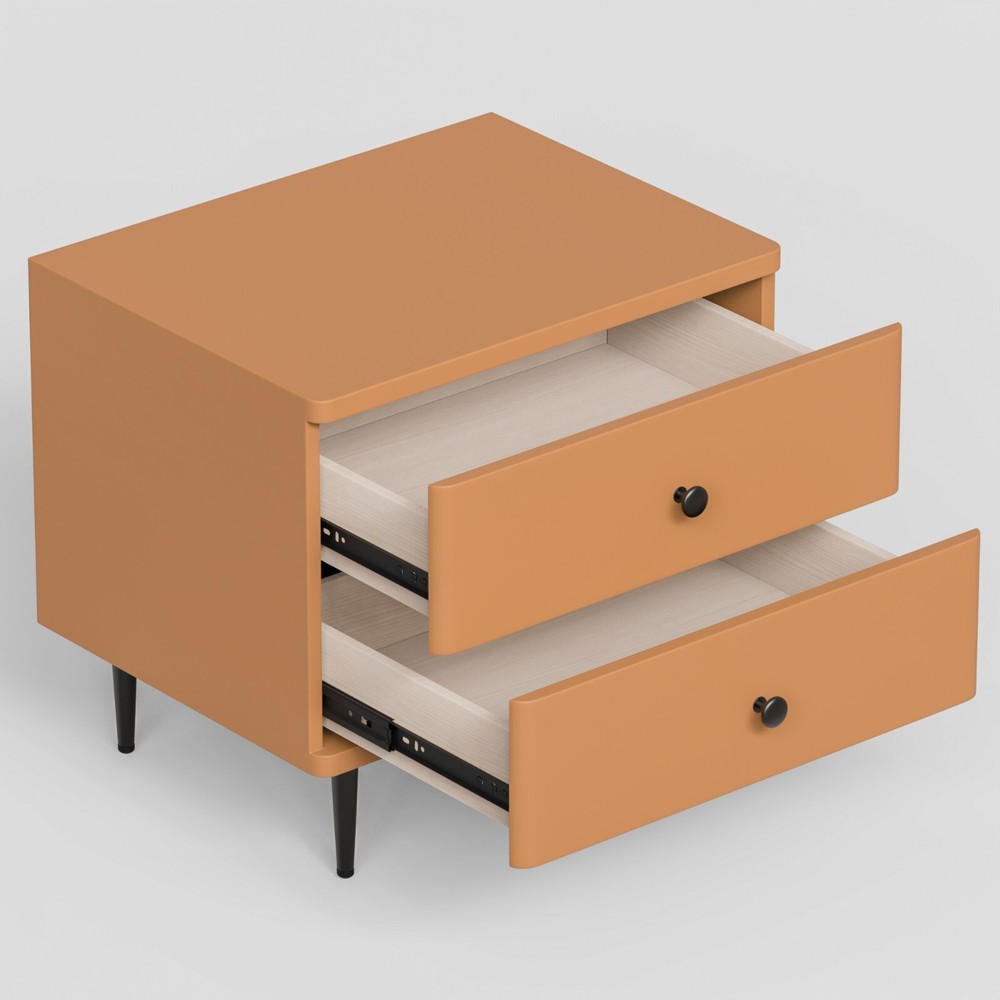 Orange double drawer solid wood bedside table convenient and easy to install