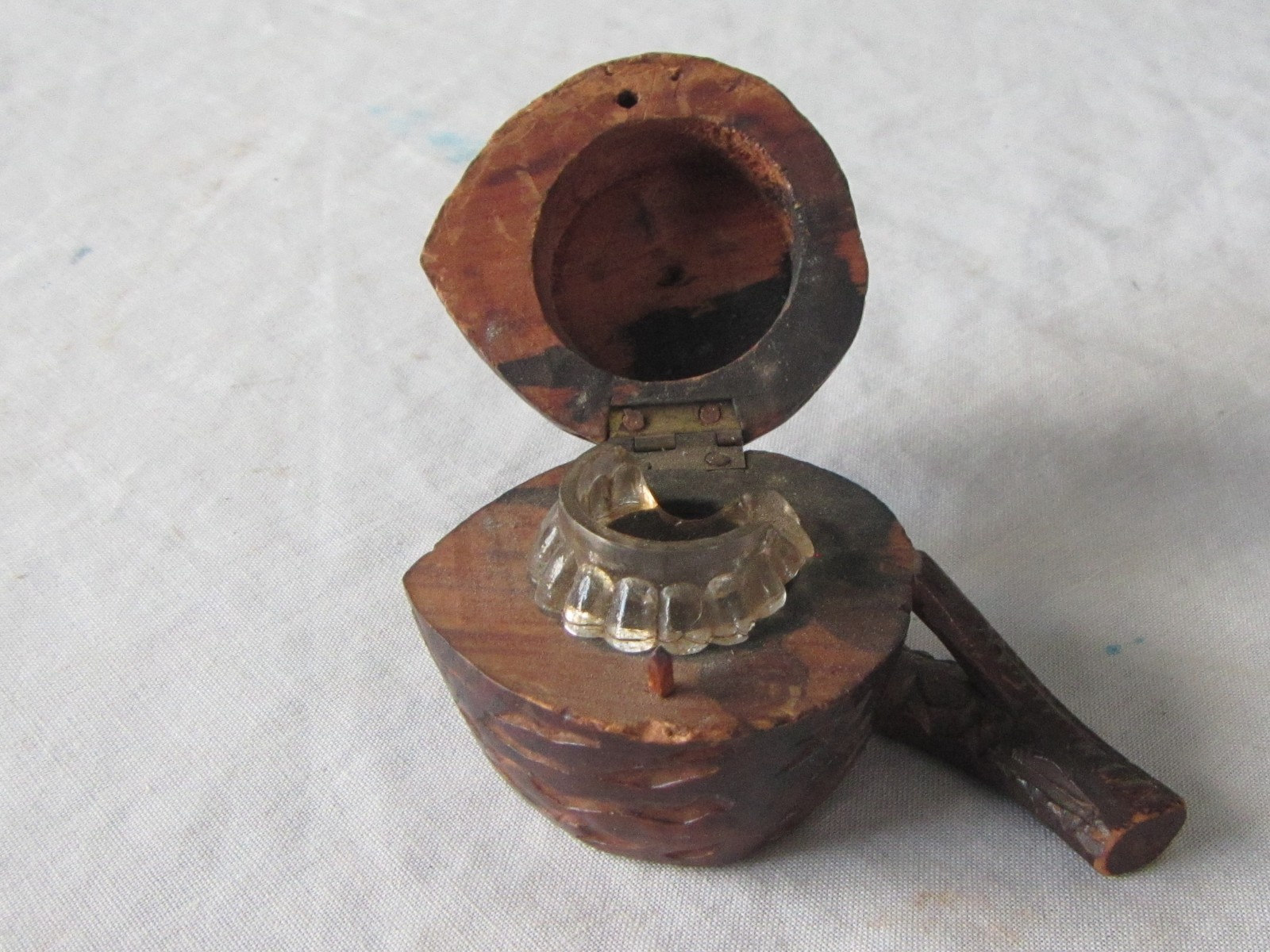 1890's  German  Black Forest Walnut carved hinged lid   inkwell