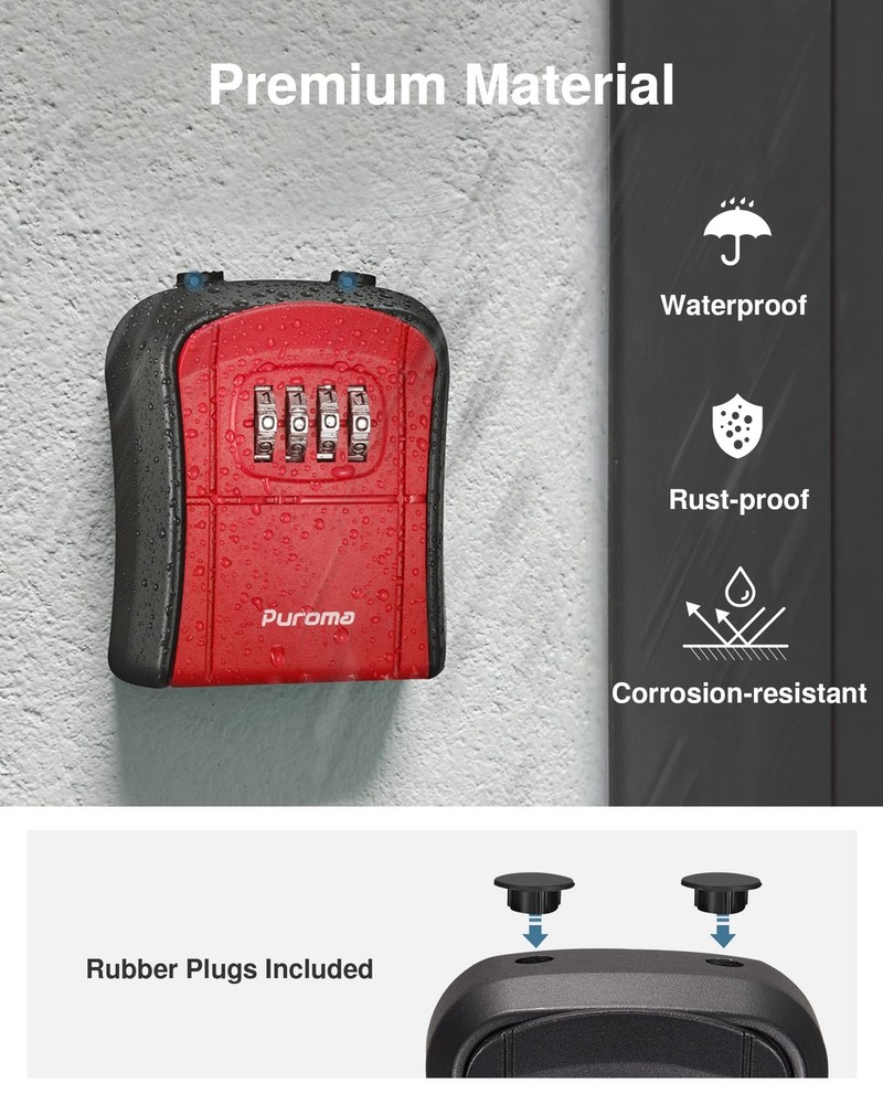 Puroma Key Lock Box, Portable Combination Lockbox Medium Capacity, Red