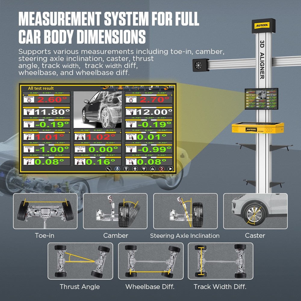 3D Wheel Alignment Machine Fully Automatic Car Wheel Aligner Works on 4Post Lift