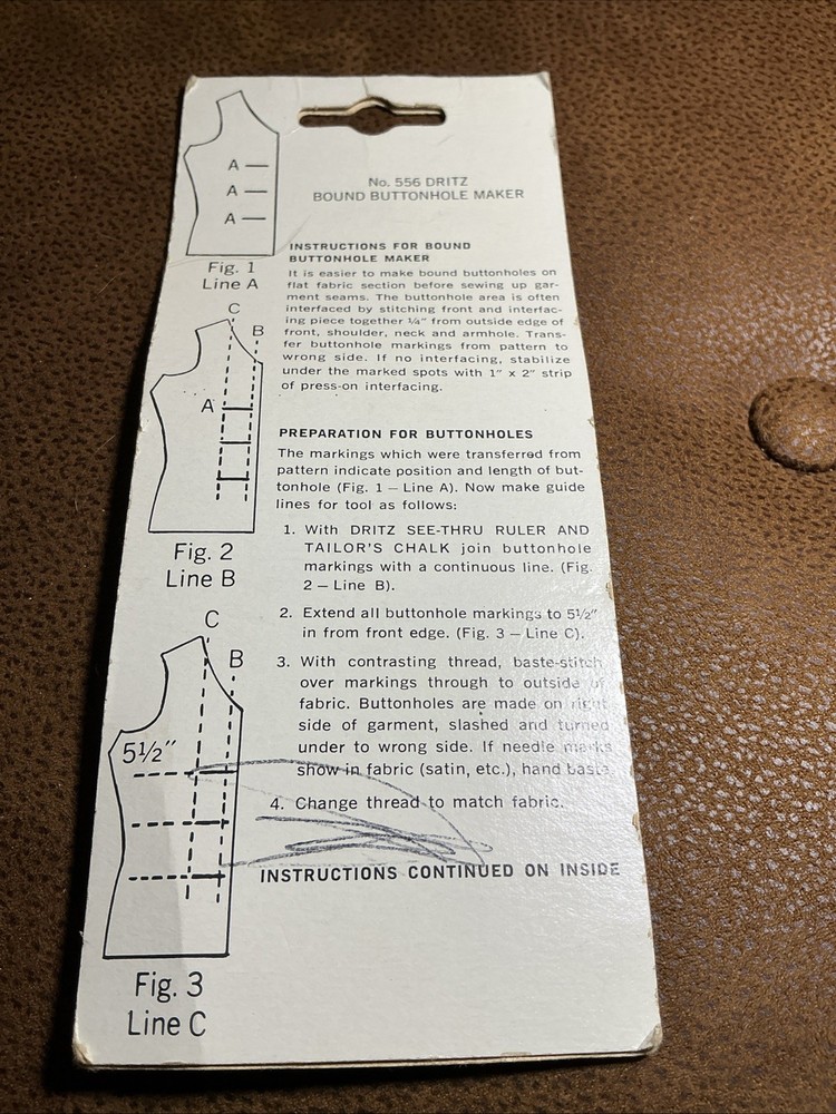 Dritz Bound Buttonhole Maker No. 556 – Sewing Tool – Vintage