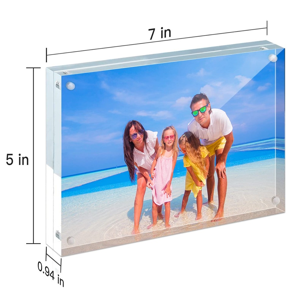 Acrylic Frames, 2 Pack 5x7, 24mm Thicker Frameless Clear Picture Frame, Doubl...