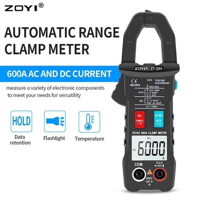 Digital Clamp Meter Professional 6000 Multimeter AC DC 600Amp Capacitance ZT-QB9