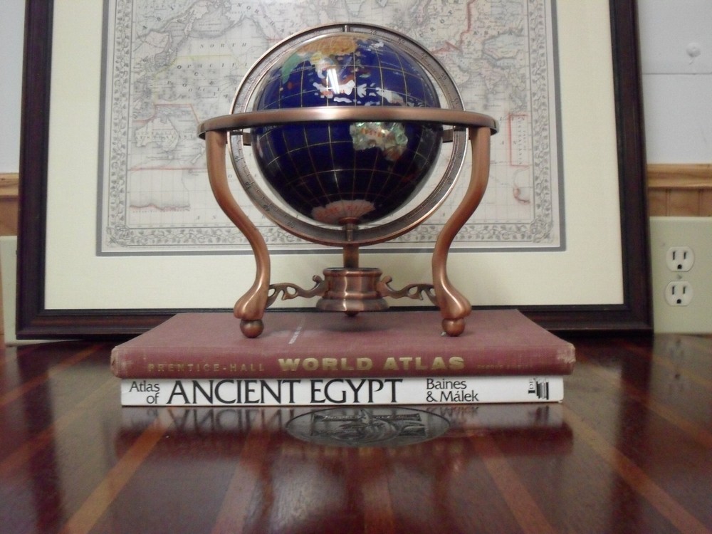 Blue Lapis Gemstone  9" Table Top World Globe