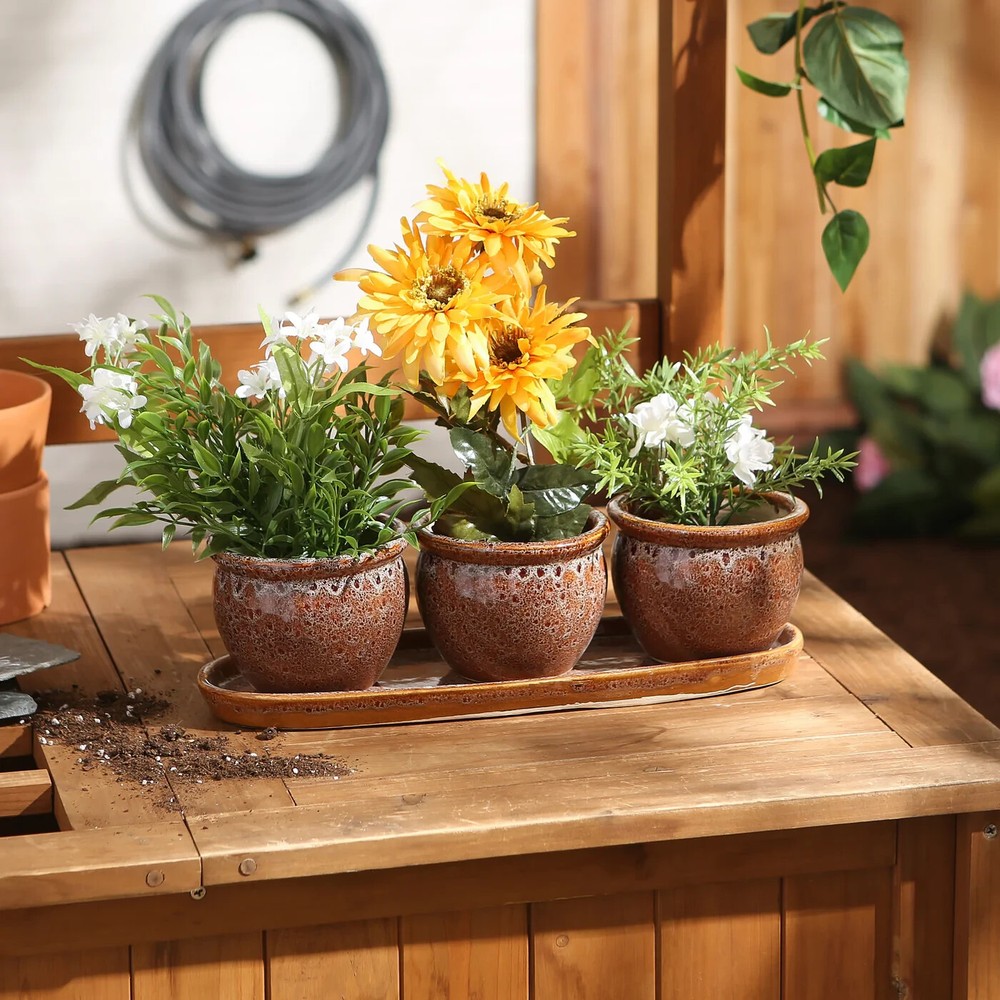 Desktop Tabletop Ceramic Herb PLANTER SET OF 3