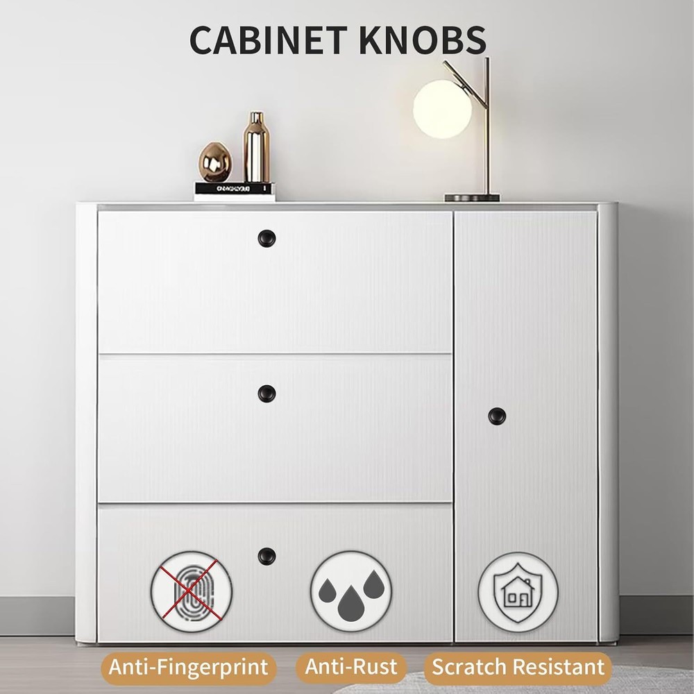 30 Pack Matte Black Kitchen Cabinet Knobs Round Drawer Pulls Stainless Steel