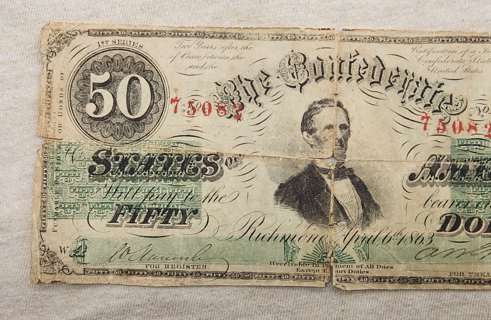 WPCoins ~ 1863 $50 Confederate Note T-57