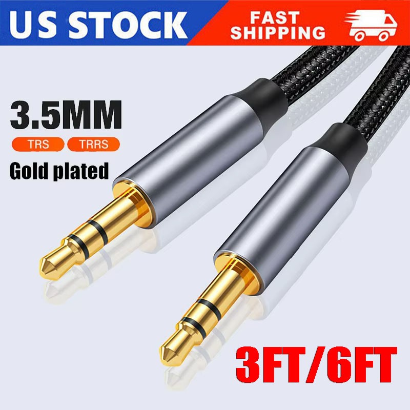 6FT 3.5mm AUX Audio Nylon Braided Cord Cable PC iPod Car Phone headphone more