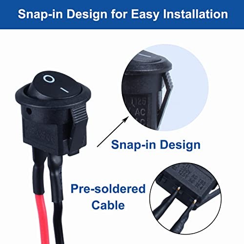 5Pcs Round Rocker Switch Mini Latching Toggle Switch ON Off 15mm Black-5Pcs