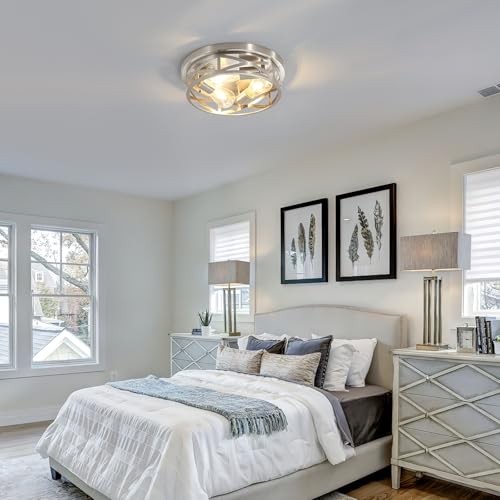 13 inch Flush Mount Ceiling Light Fixtures,3-Light Modern 2 pack Brushed Nickel