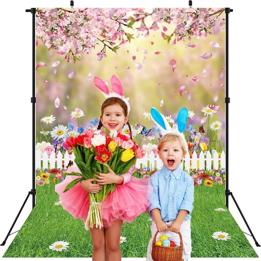 Spring Easter Backdrop Spring Pink Flowers Photography Backdrop Easter Green ...