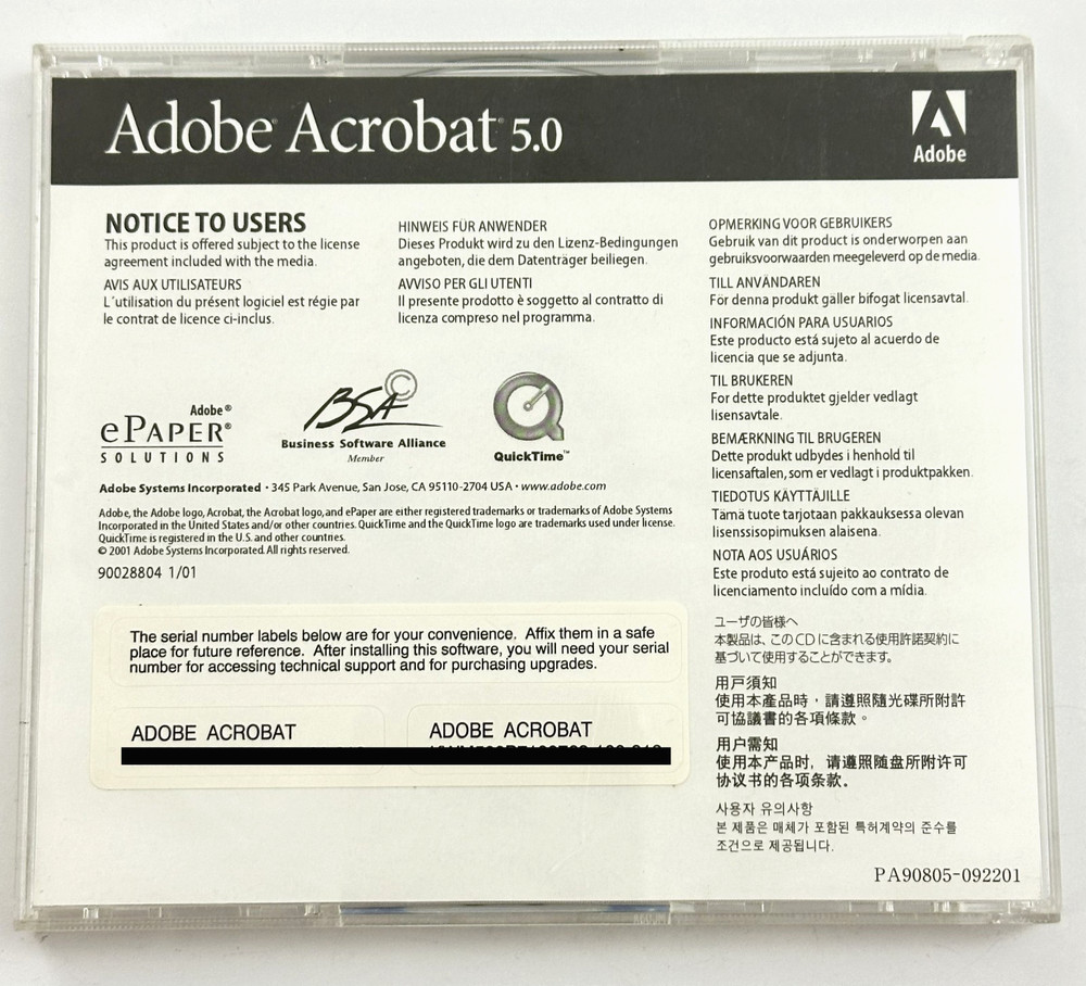 Adobe Acrobat 5.0 For Windows 95/98/XP CD-ROM w/ Serial Tested Genuine