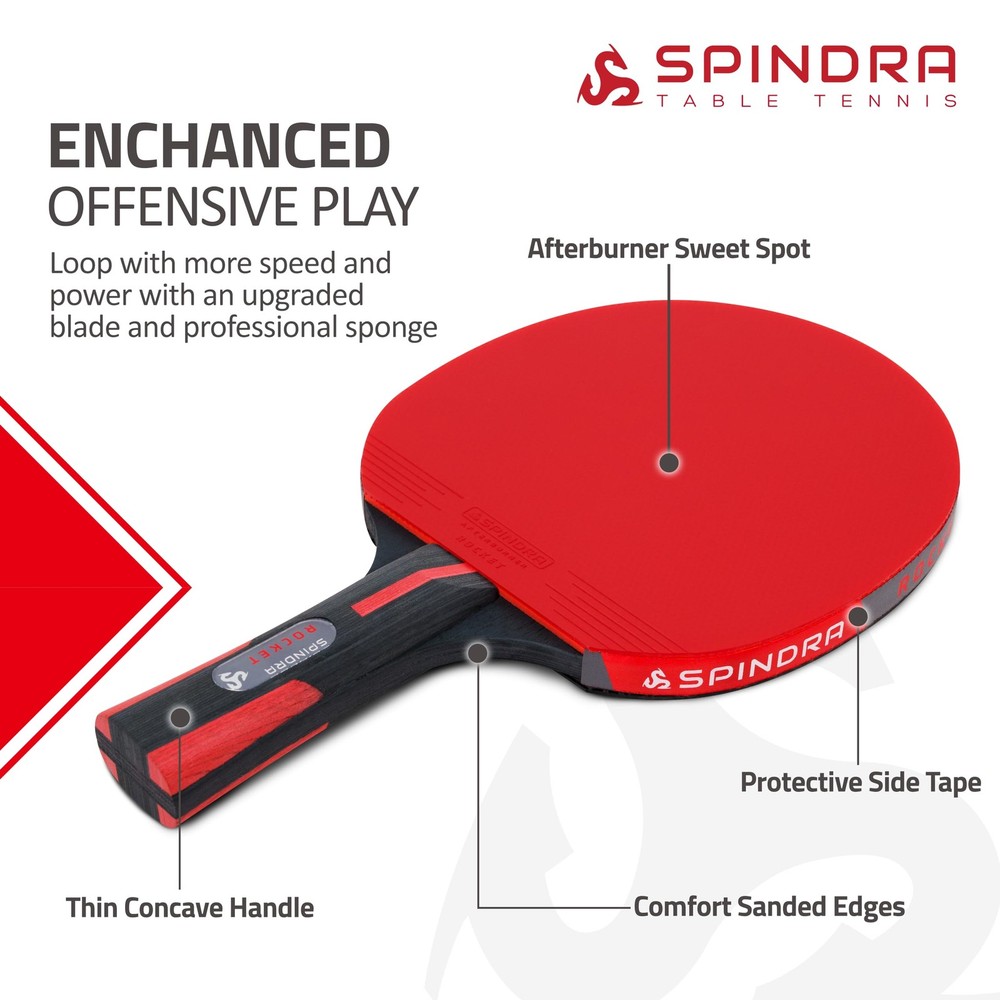 Spindra Rocket Performance Level Ping Pong Paddle, Intermediate/Advanced Tabl...