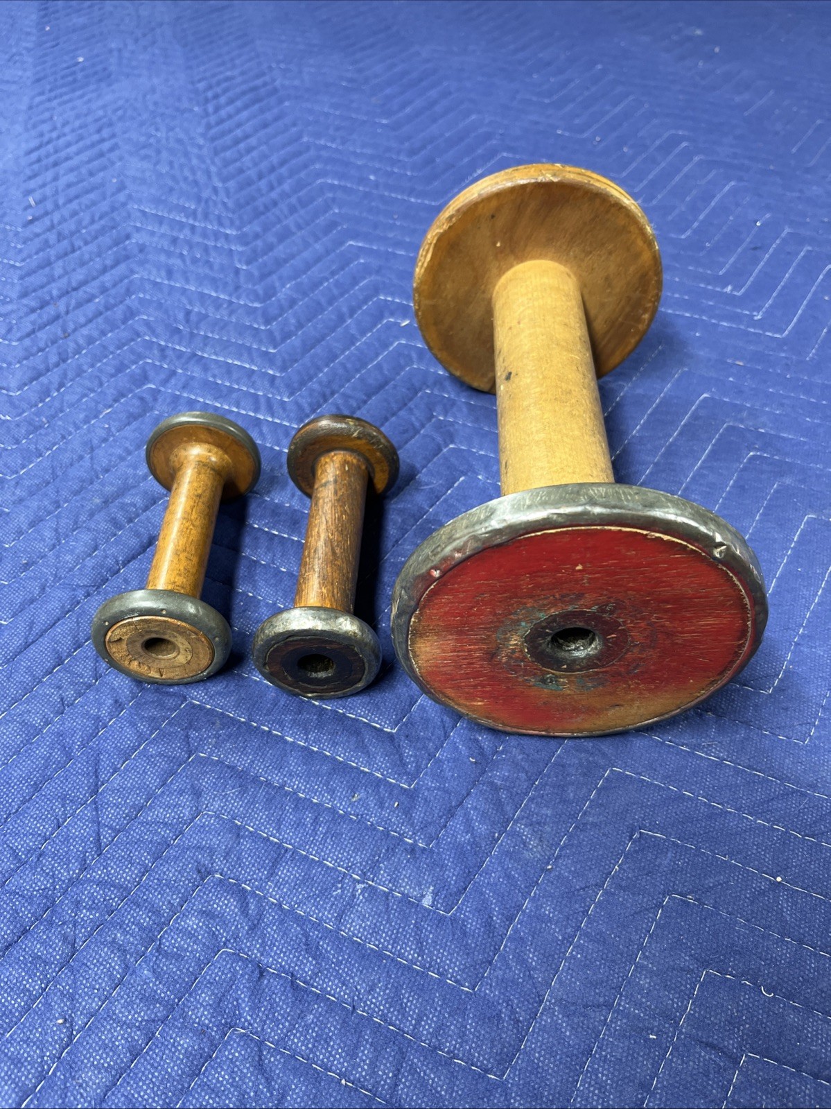 Vintage Wooden Bobbin Spool  9” Tall Red Ends No Markings Great Patina