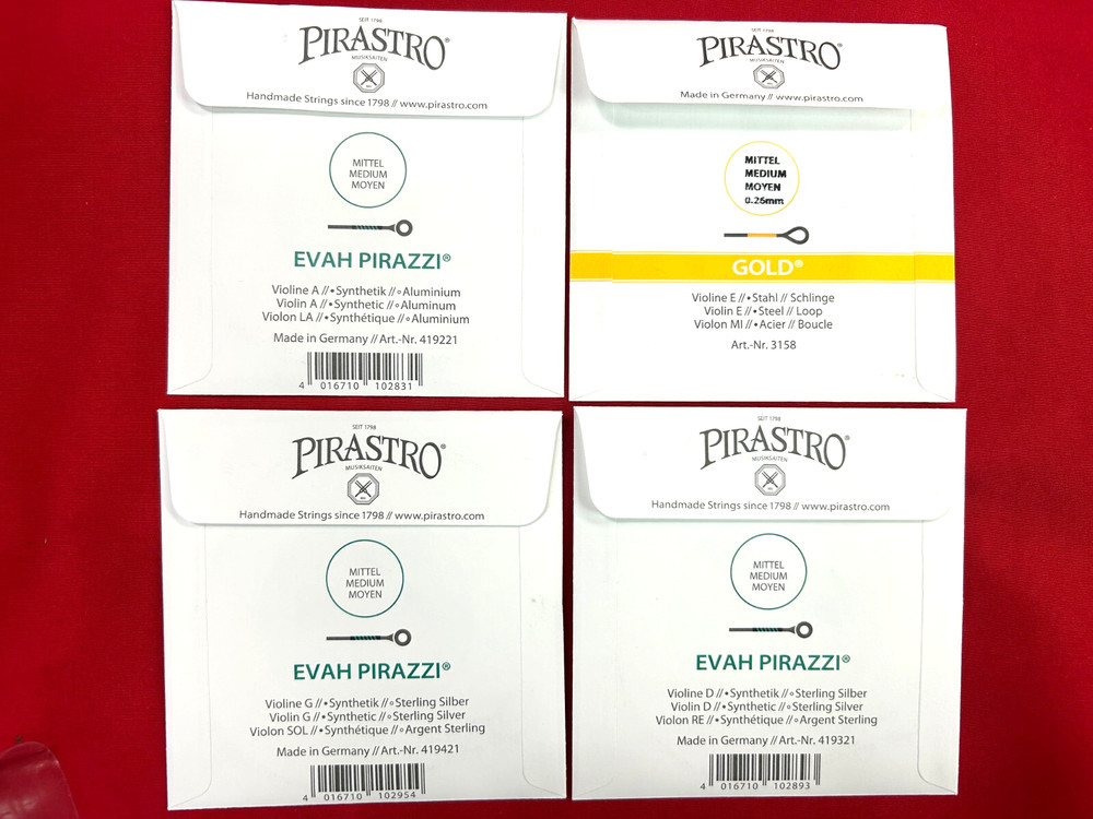 100% Authentic Evah Pirazzi Violin String Set 4/4 Medium Gold Label E Loop