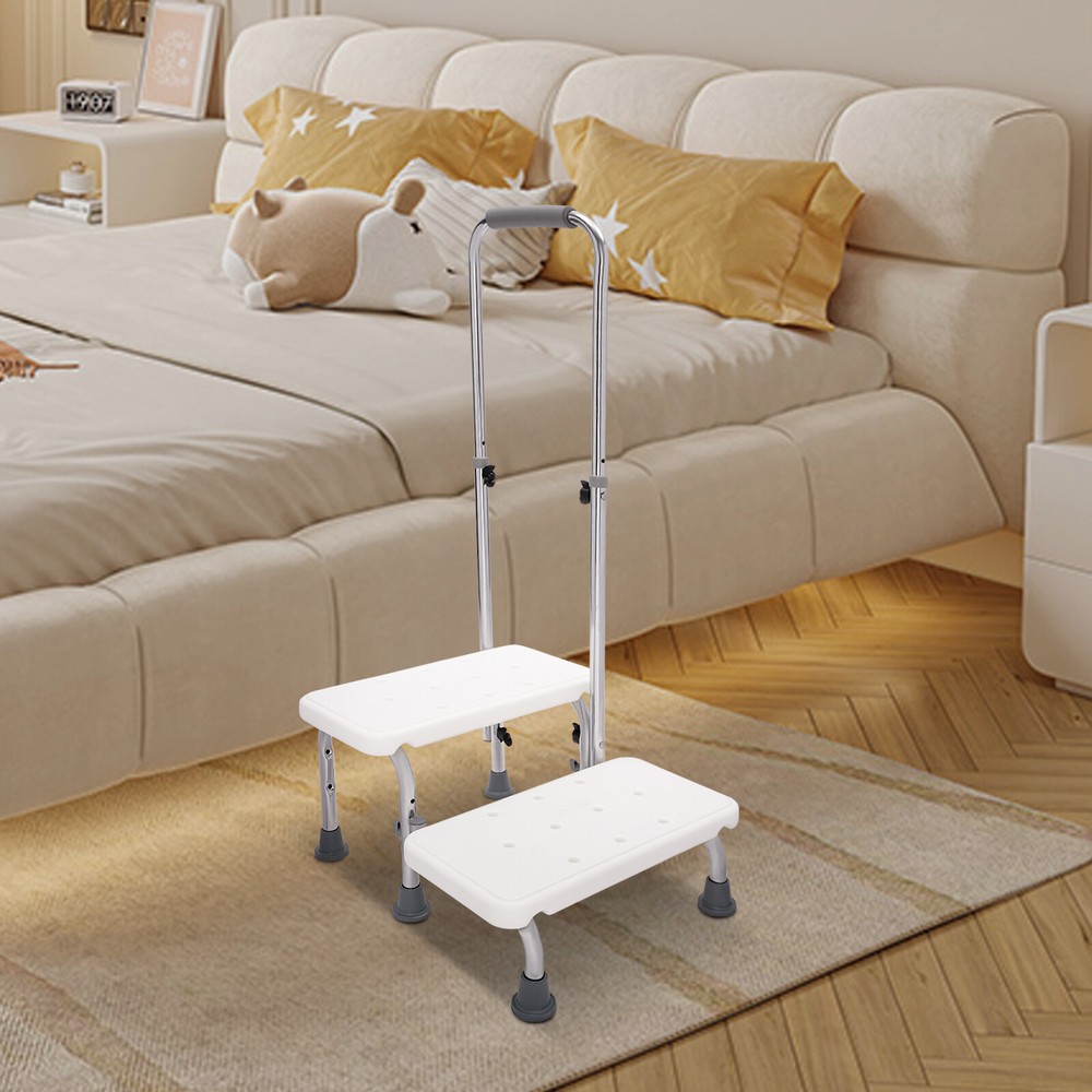 2 Steps Medical Foot Stool With Handle Heavy Duty Adjustable Height Step Stool