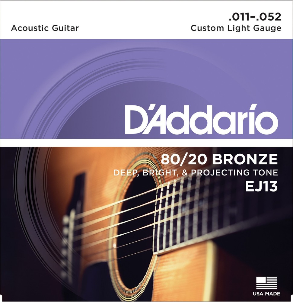 3 Sets D'Addario EJ13 80/20 Bronze Acoustic Guitar Strings Custom Light, EJ13-3D