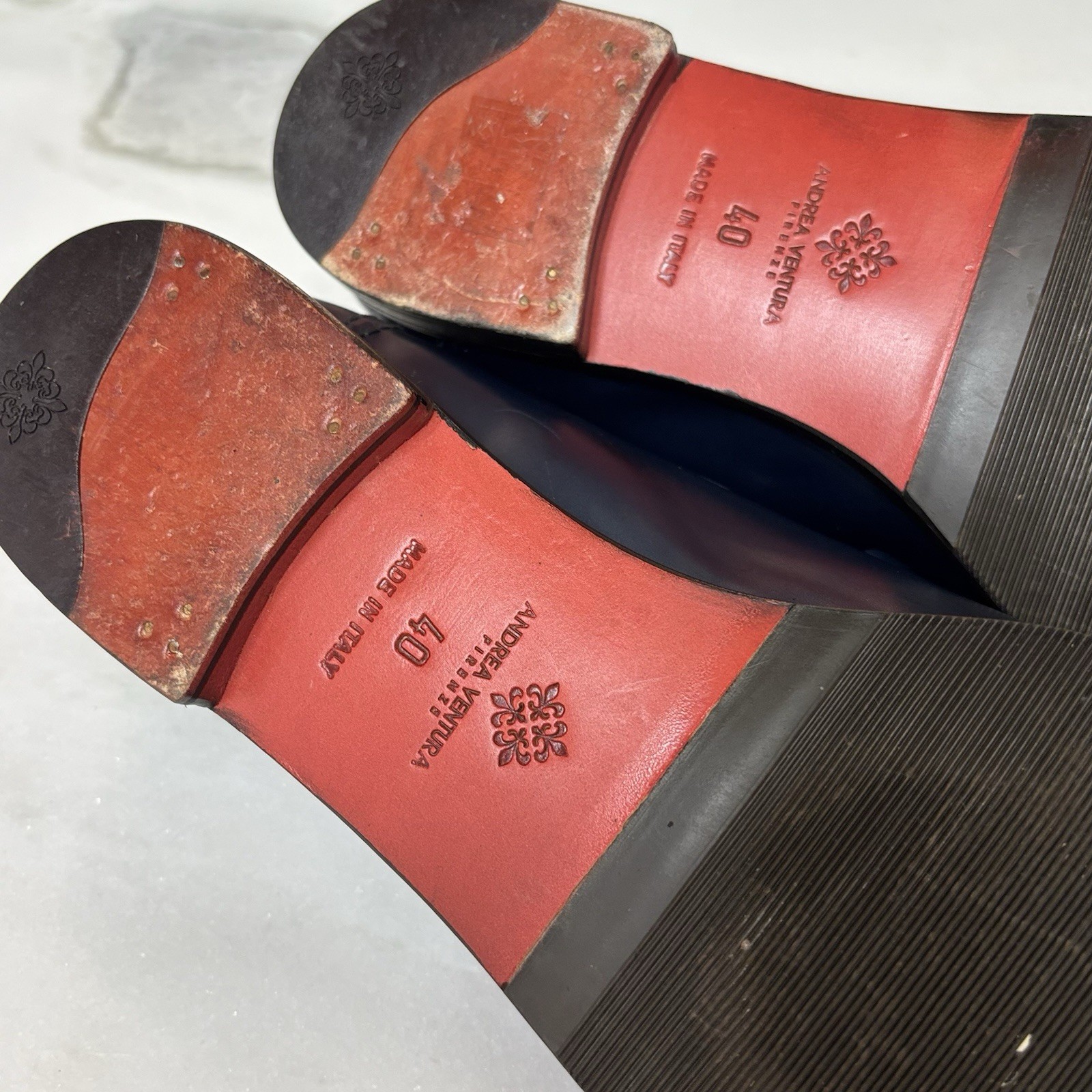 Andrea Ventura Men's Navy Blue Tassel Leather Loafers EU 40 Dress Shoes