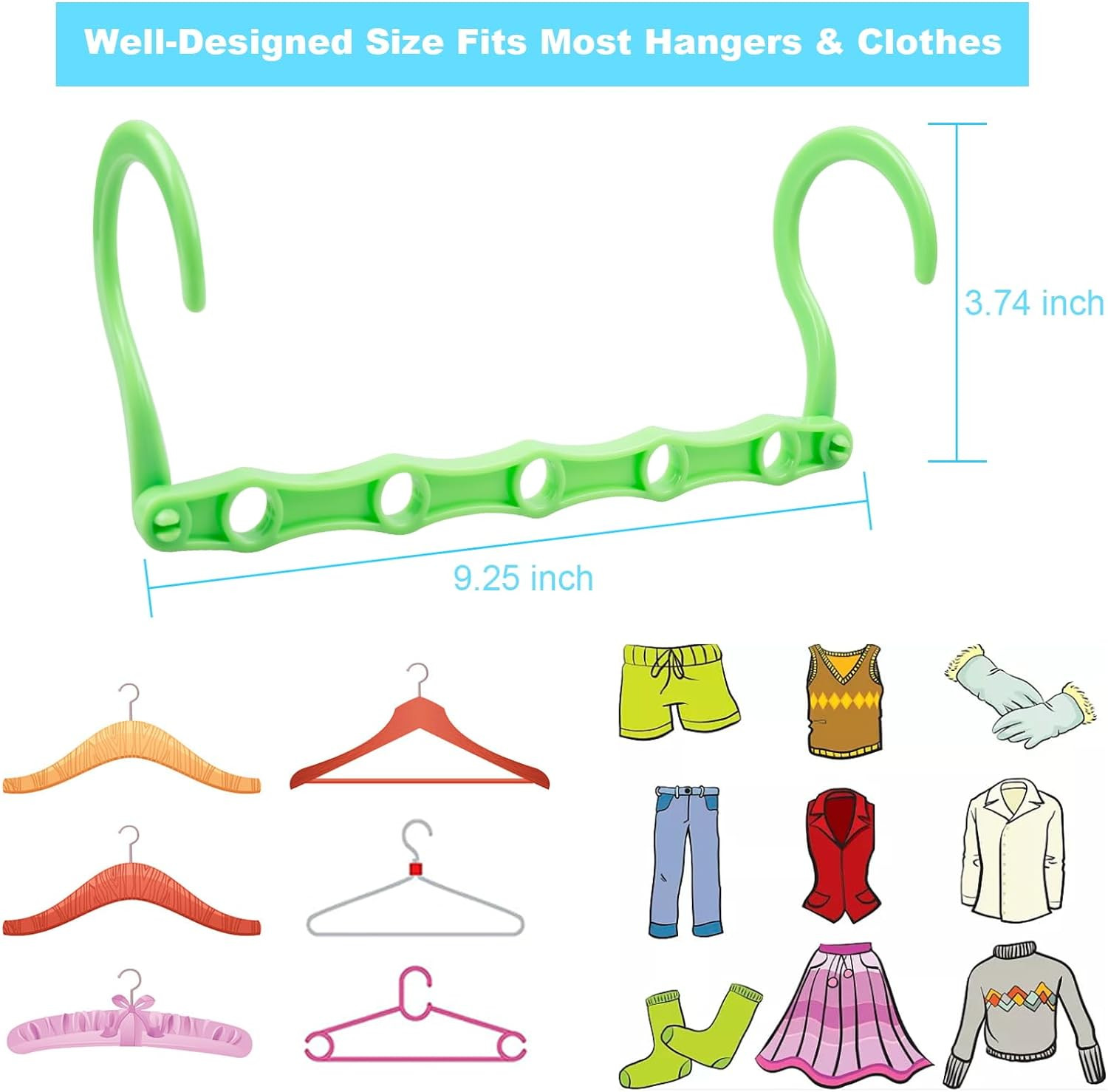 10 PCS Space Saving Hangers, 5-Hole Magic Hangers - Sturdy Plastic Hanger, Close