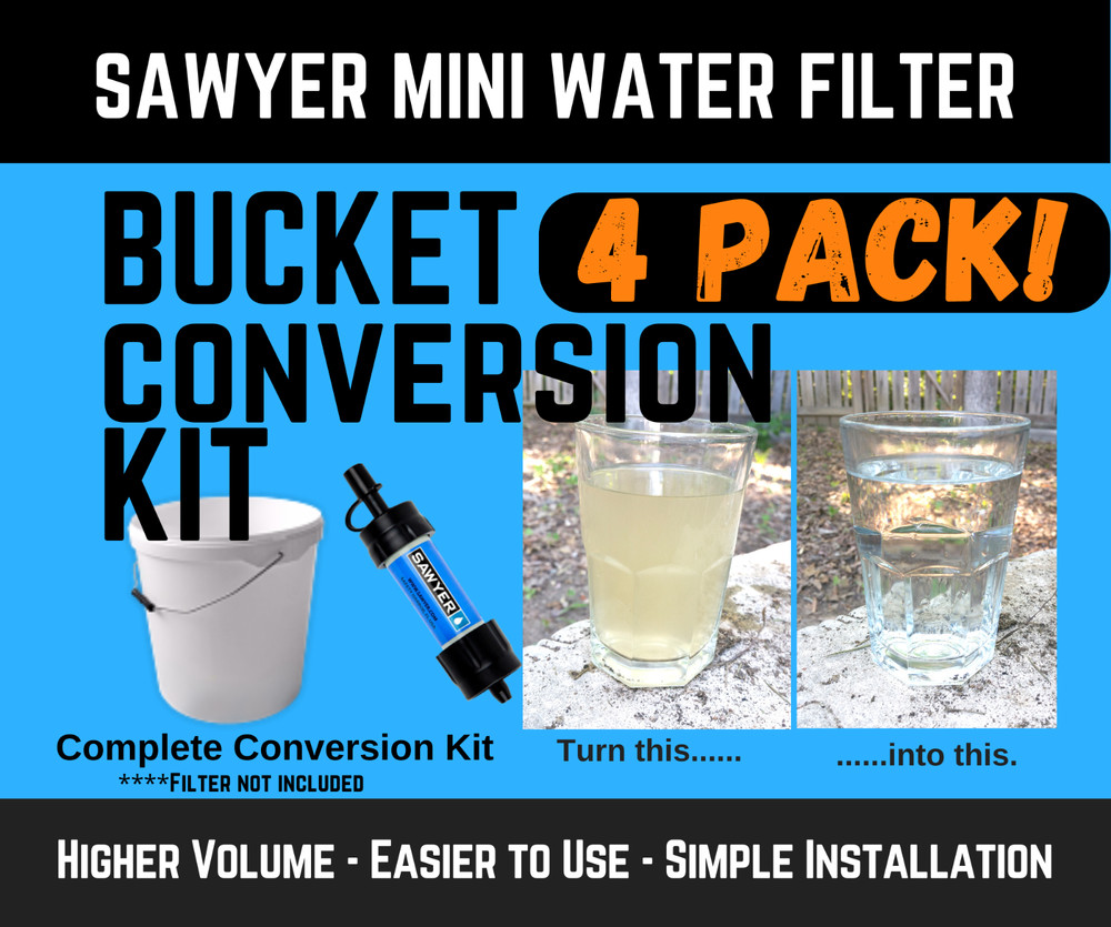 Bucket Conversion Kit for Your Sawyer Mini Water Filter - 4 PACK ~ SHTF/Prepper