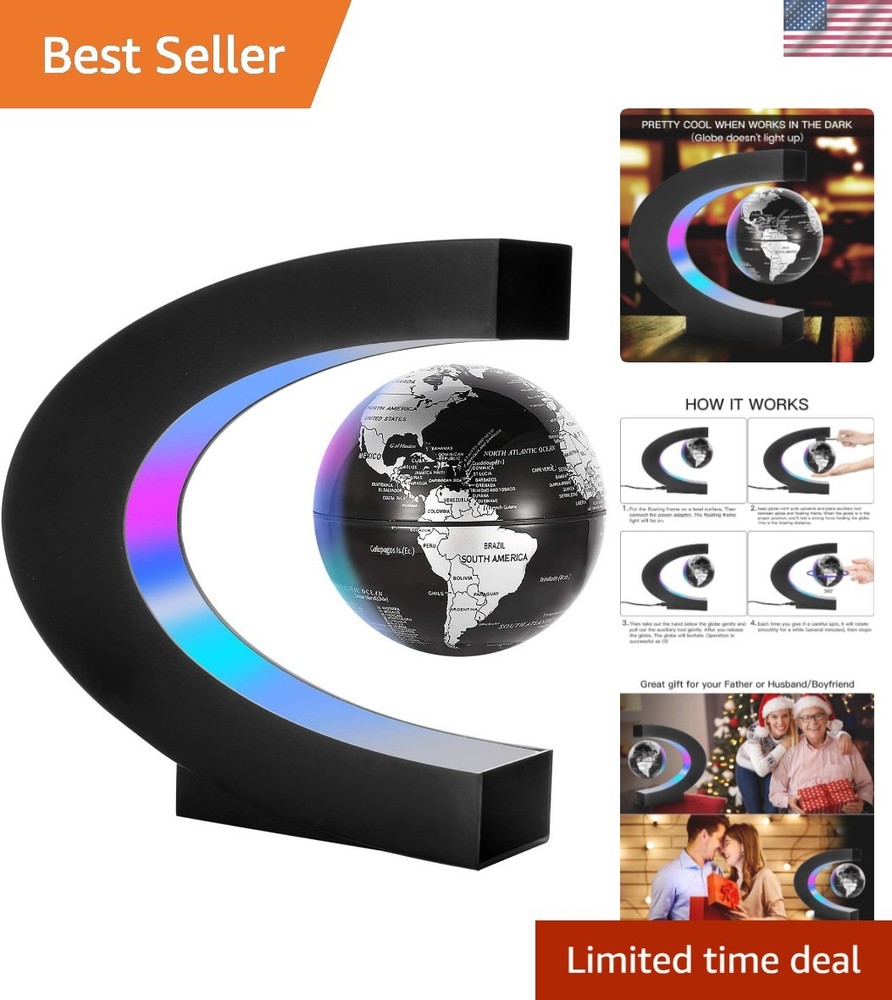 Magnetic Levitation Floating World Map Globe with LED Base - Black Decor Gift